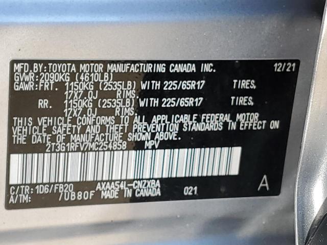 2021 Toyota Rav4 Le VIN: 2T3G1RFV7MC254858 Lot: 56761294