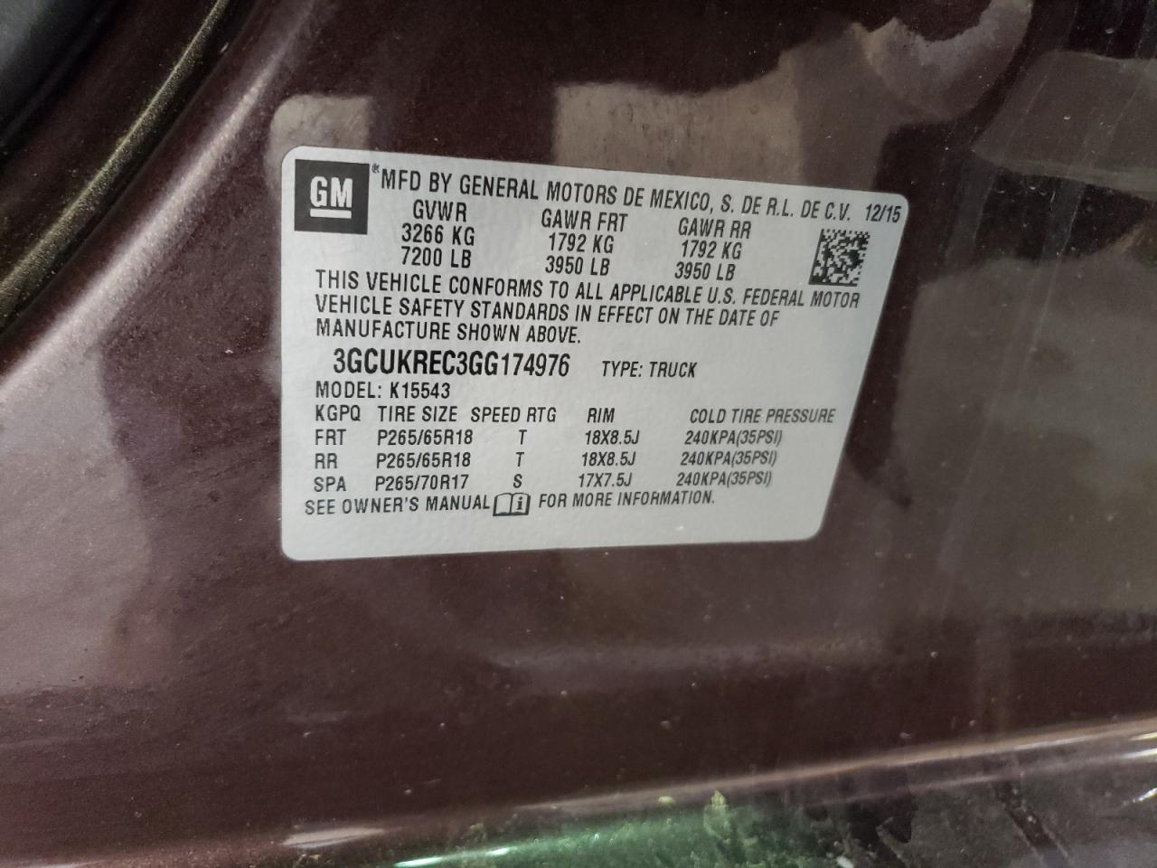 3GCUKREC3GG174976 CHEVROLET ALL Models 2016