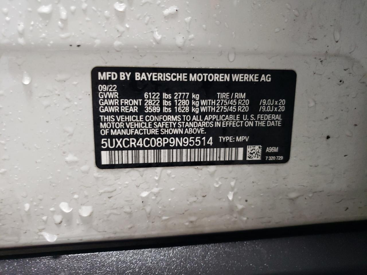 5UXCR4C08P9N95514 2023 BMW X5 Sdrive 40I