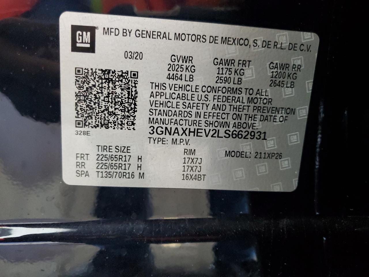 3GNAXHEV2LS662931 2020 Chevrolet Equinox Ls