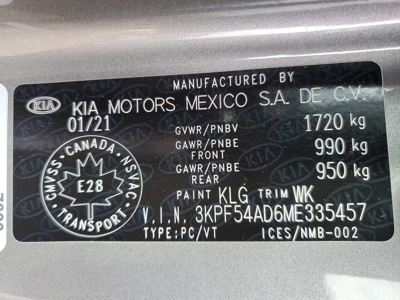 3KPF54AD6ME335457 2021 Kia Forte Ex