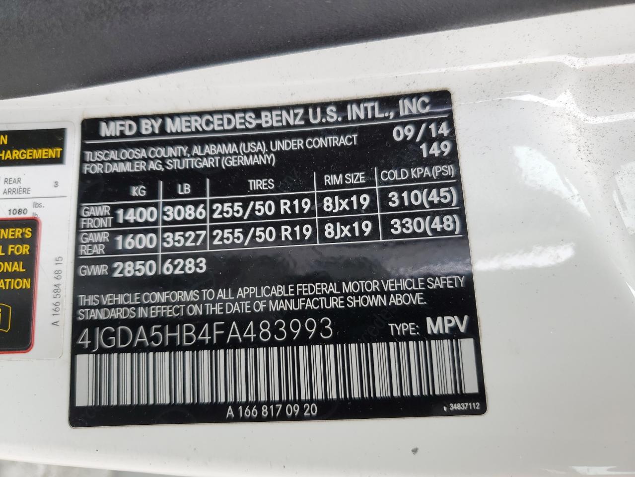 4JGDA5HB4FA483993 2015 Mercedes-Benz Ml 350 4Matic