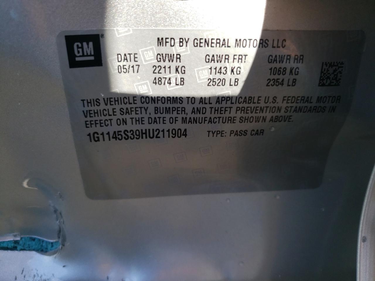 1G1145S39HU211904 CHEVROLET IMPALA 2017