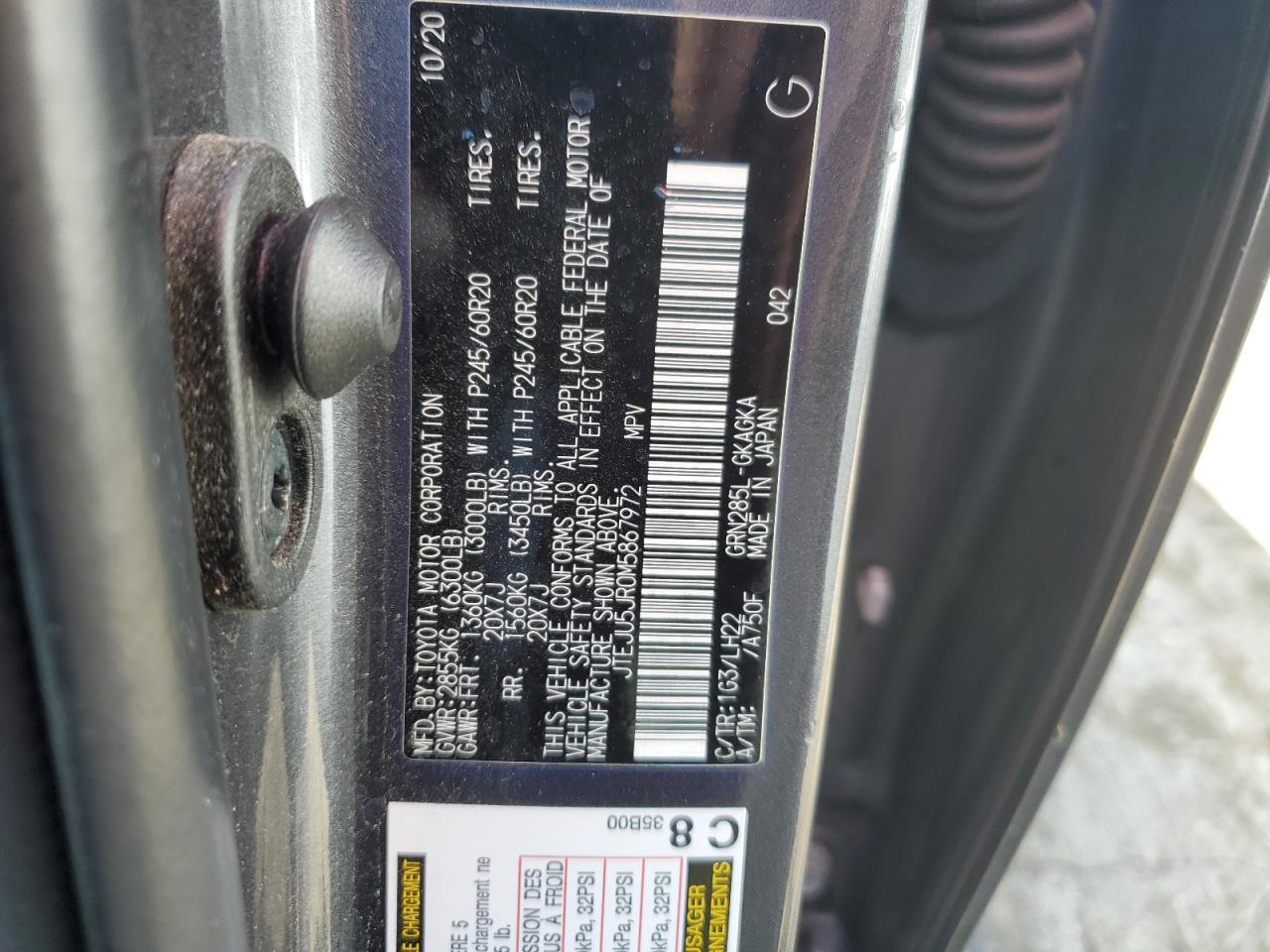 JTEJU5JR0M5867972 TOYOTA 4RUNNER 2021