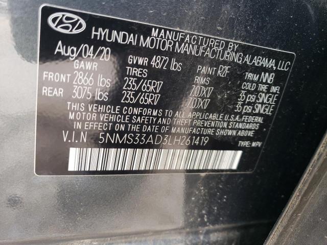 2020 Hyundai Santa Fe Sel VIN: 5NMS33AD3LH261419 Lot: 54845414