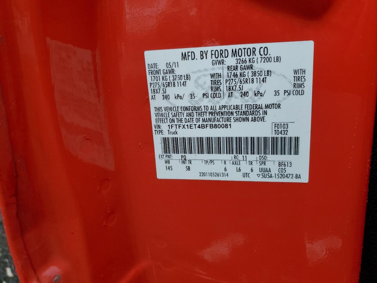 1FTFX1ET4BFB80081 2011 Ford F150 Super Cab