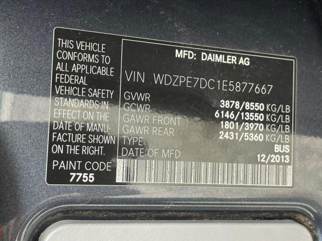 2014 Mercedes-Benz Sprinter 2500 vin: WDZPE7DC1E5877667