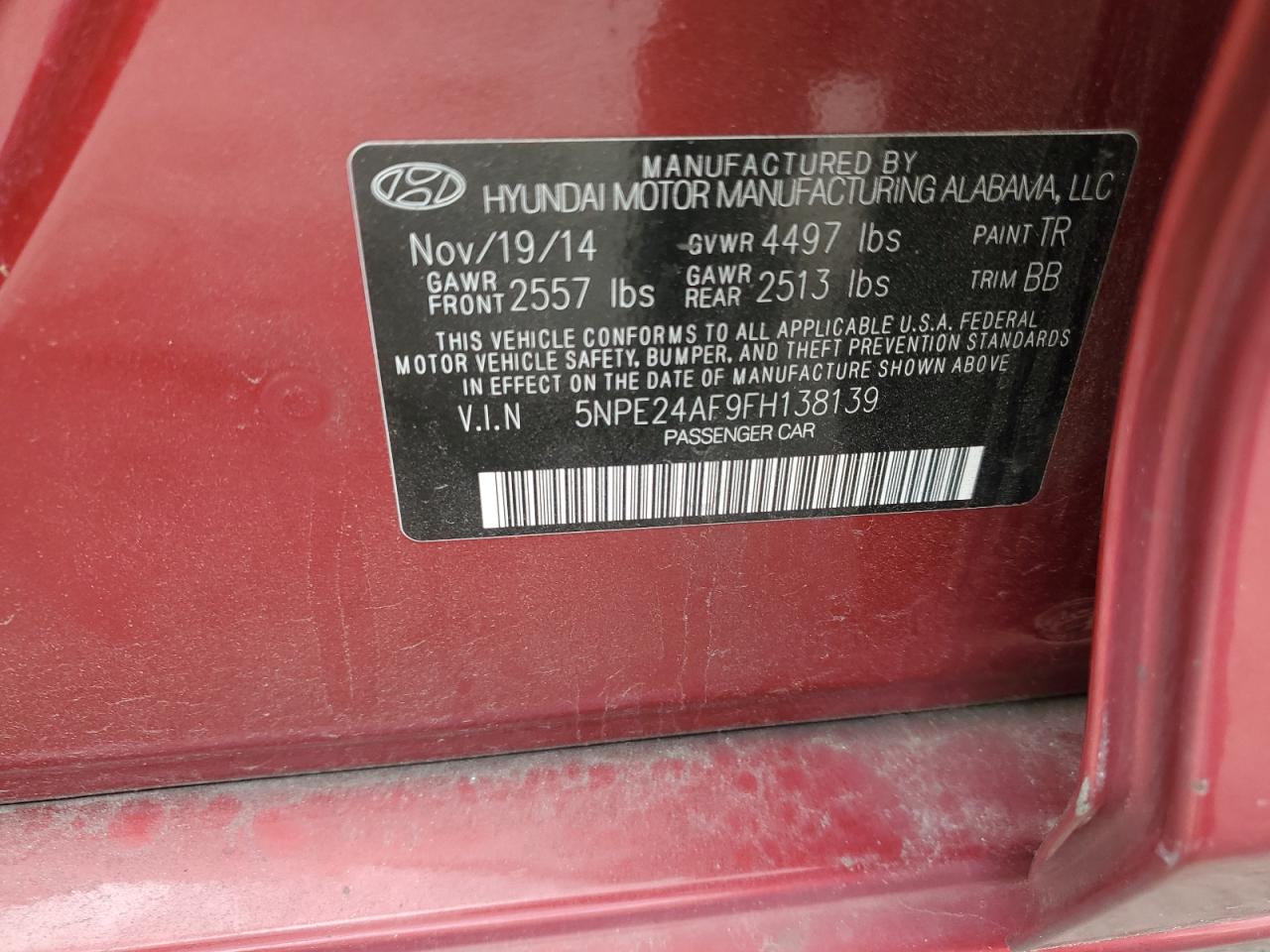 5NPE24AF9FH138139 2015 Hyundai Sonata Se