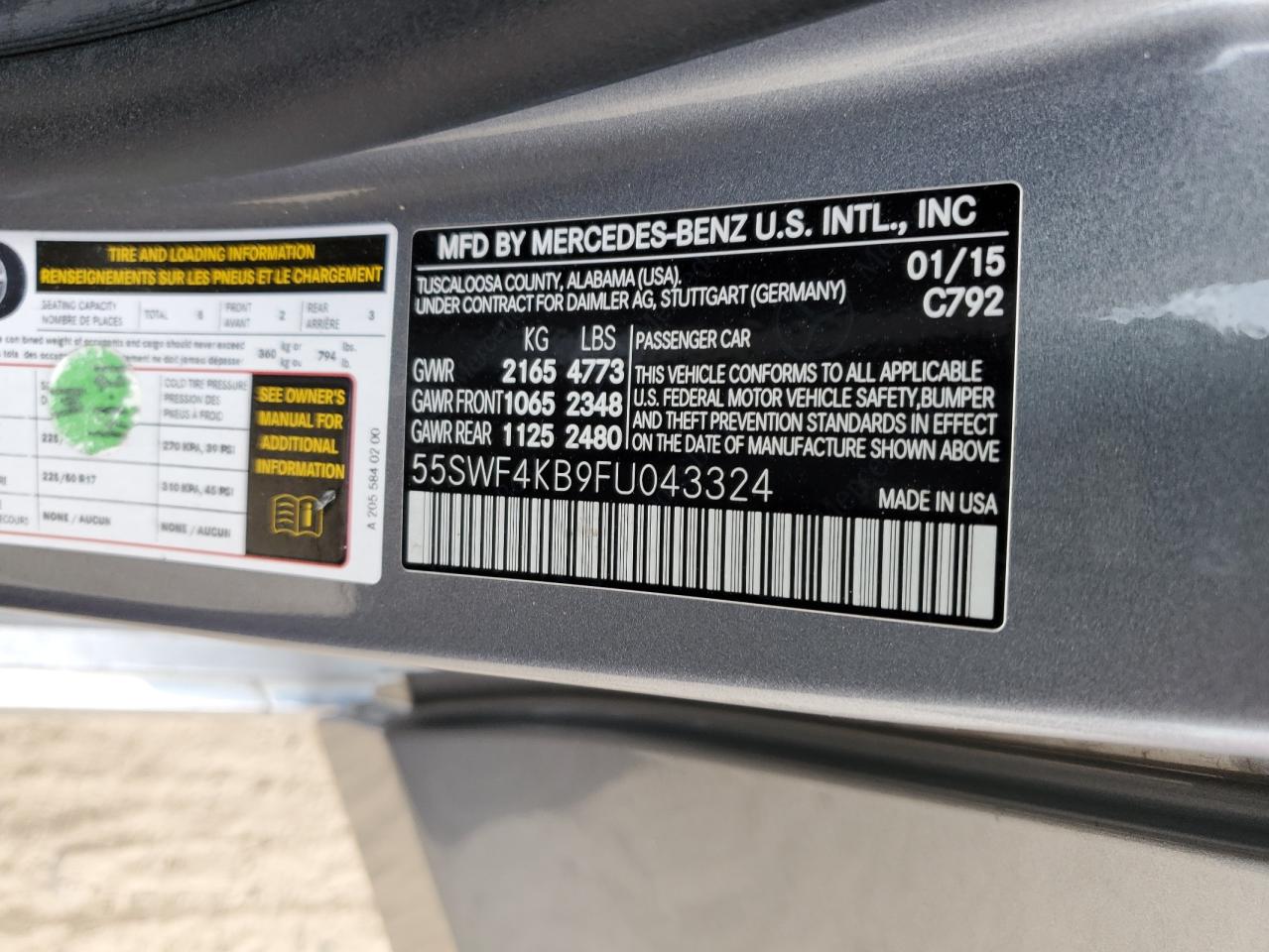 55SWF4KB9FU043324 2015 Mercedes-Benz C 300 4Matic