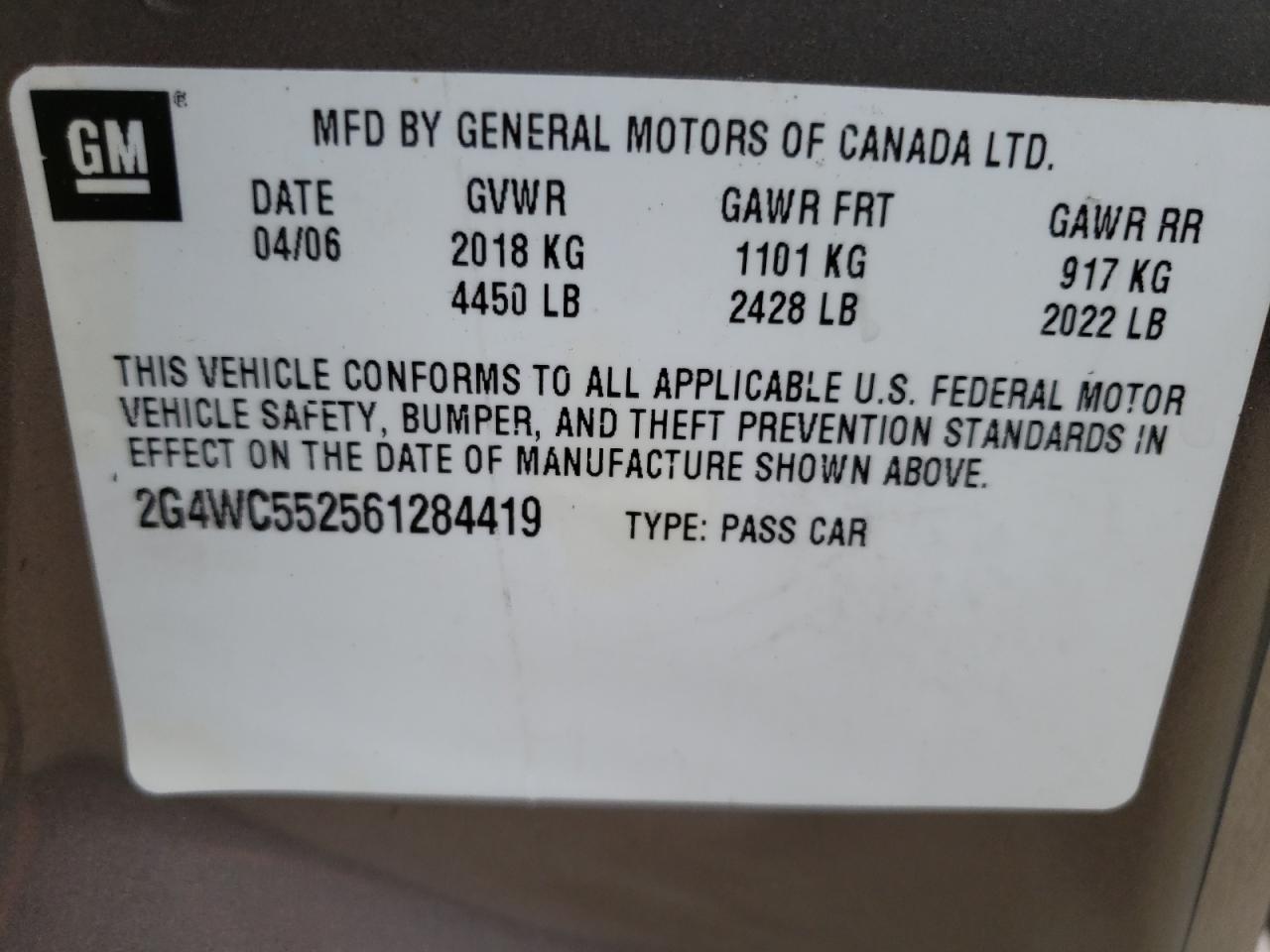 2G4WC552561284419 2006 Buick Lacrosse Cx