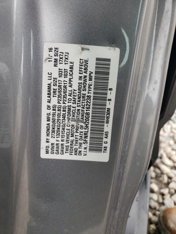 5FNRL5H20GB162238 2016 Honda Odyssey Lx