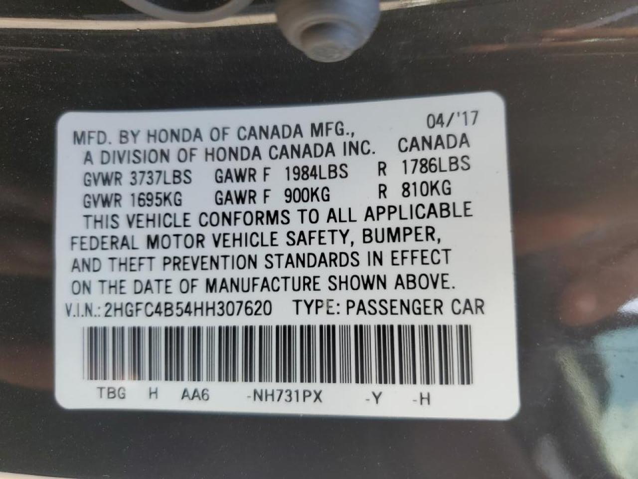 2HGFC4B54HH307620 2017 Honda Civic Lx