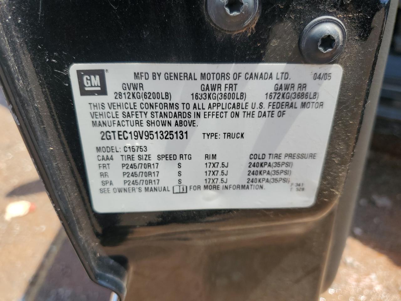 2GTEC19V951325131 2005 GMC New Sierra C1500