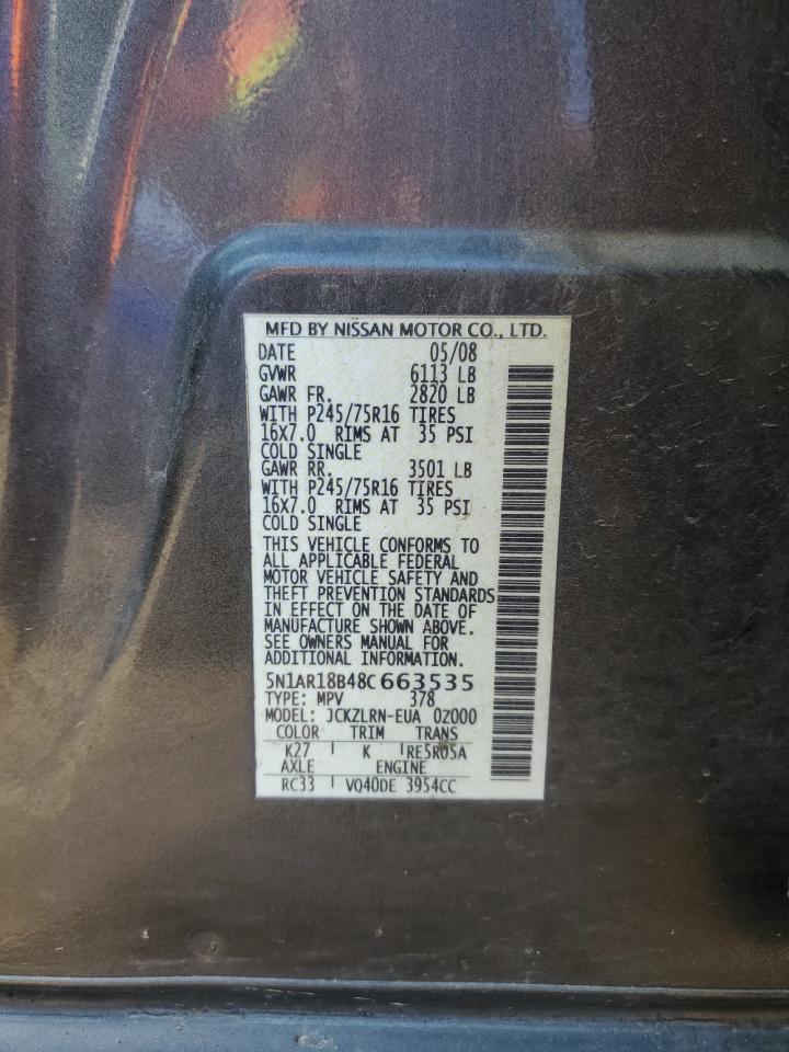 5N1AR18B48C663535 2008 Nissan Pathfinder S