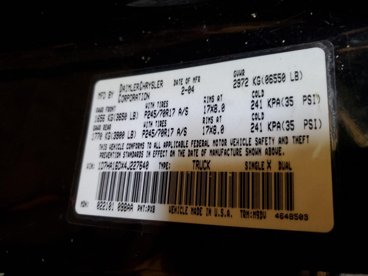 1D7HA16DX4J227640 2004 Dodge Ram 1500 St