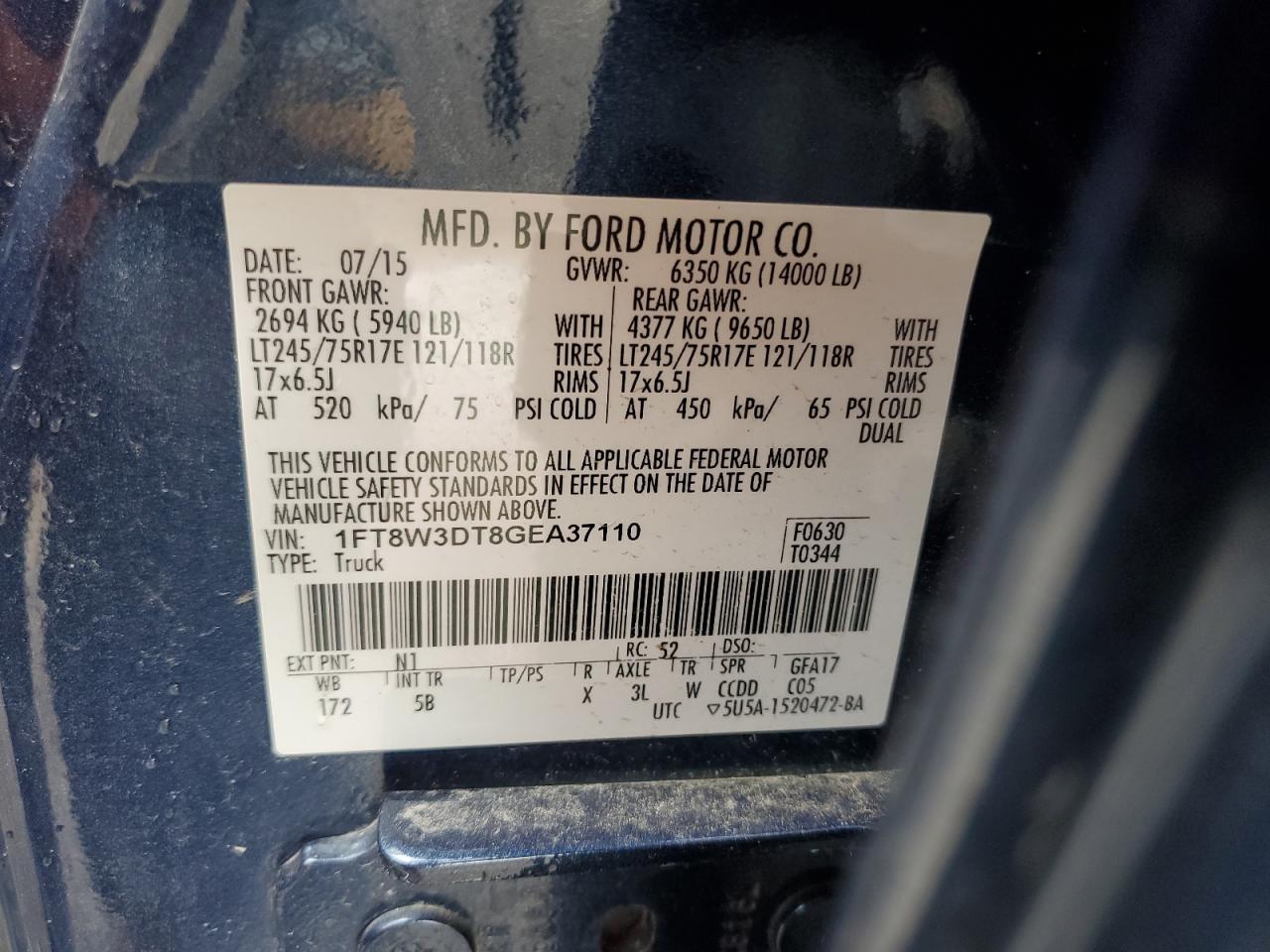1FT8W3DT8GEA37110 FORD F350 2016