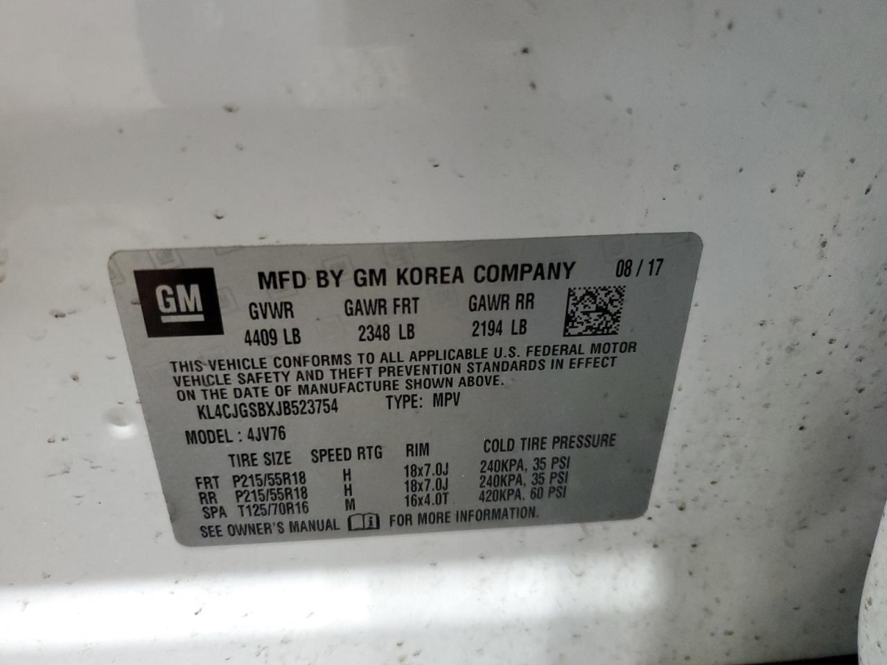 KL4CJGSBXJB523754 2018 Buick Encore Essence