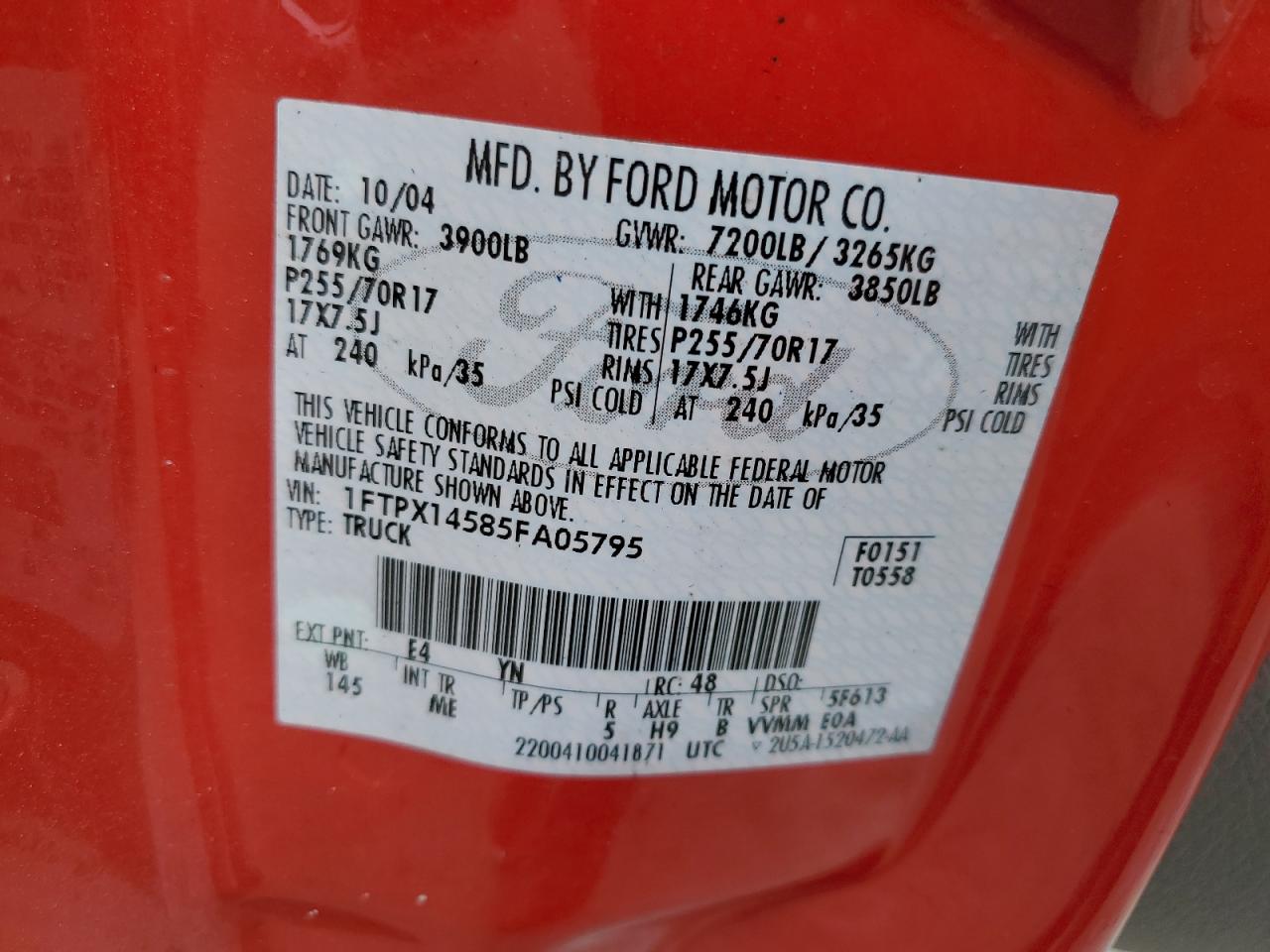 1FTPX14585FA05795 2005 Ford F150