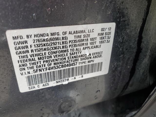 2012 Honda Pilot Exl VIN: 5FNYF4H53CB040457 Lot: 53706844