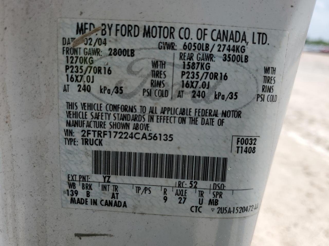 2FTRF17224CA56135 2004 Ford F-150 Heritage Classic