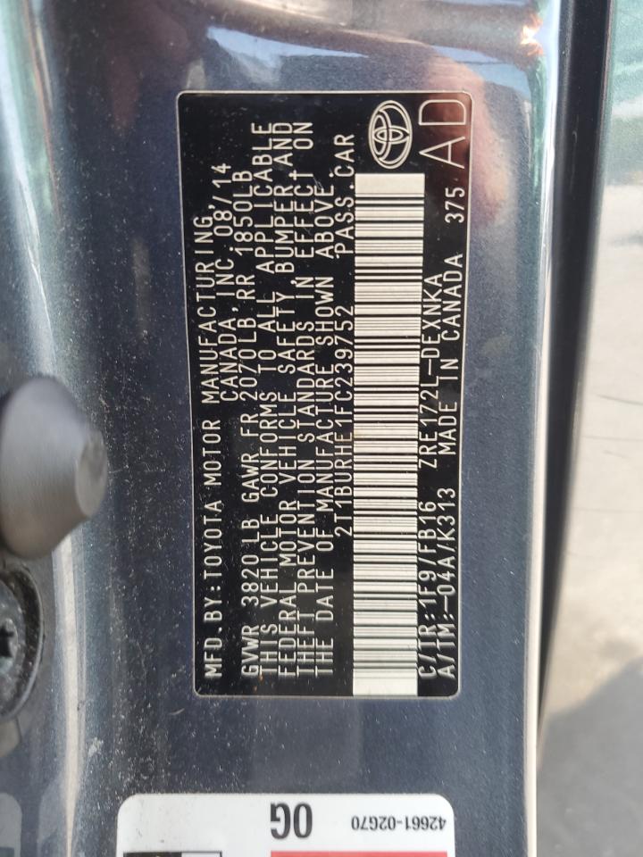 2T1BURHE1FC239752 2015 Toyota Corolla L