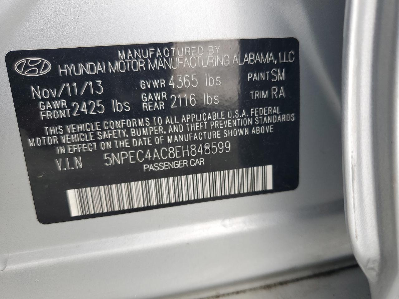 5NPEC4AC8EH848599 2014 Hyundai Sonata Se