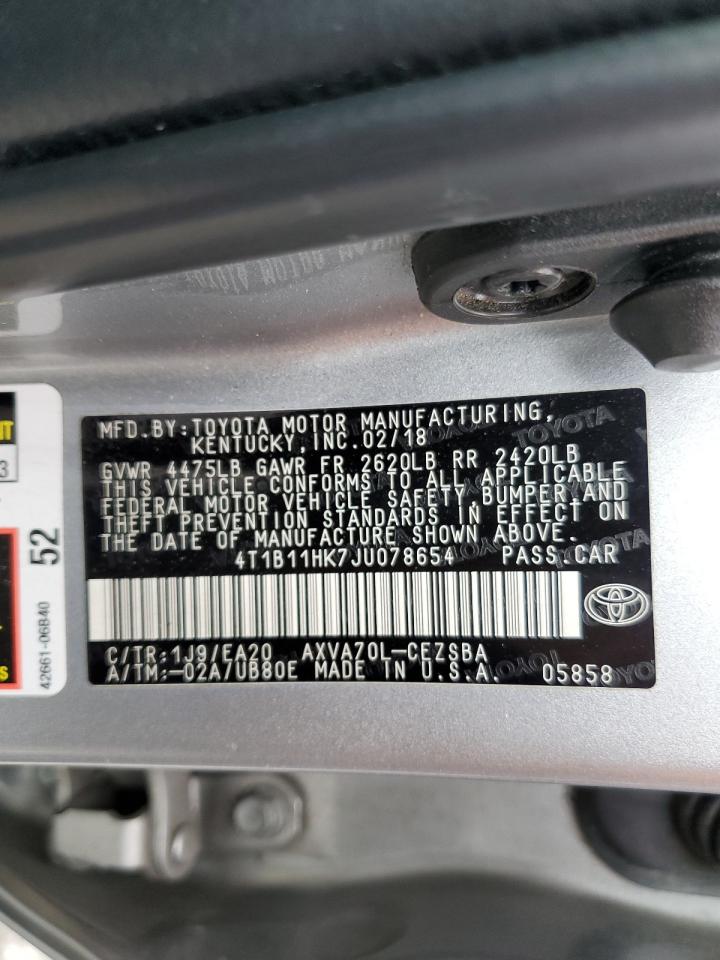 4T1B11HK7JU078654 2018 Toyota Camry L