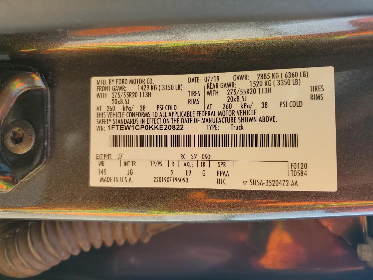 1FTEW1CP0KKE20822 2019 Ford F150 Supercrew