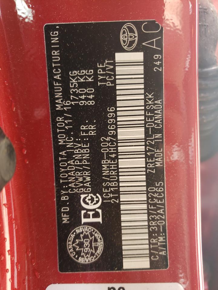 2T1BURHE4HC796996 TOYOTA COROLLA 2017