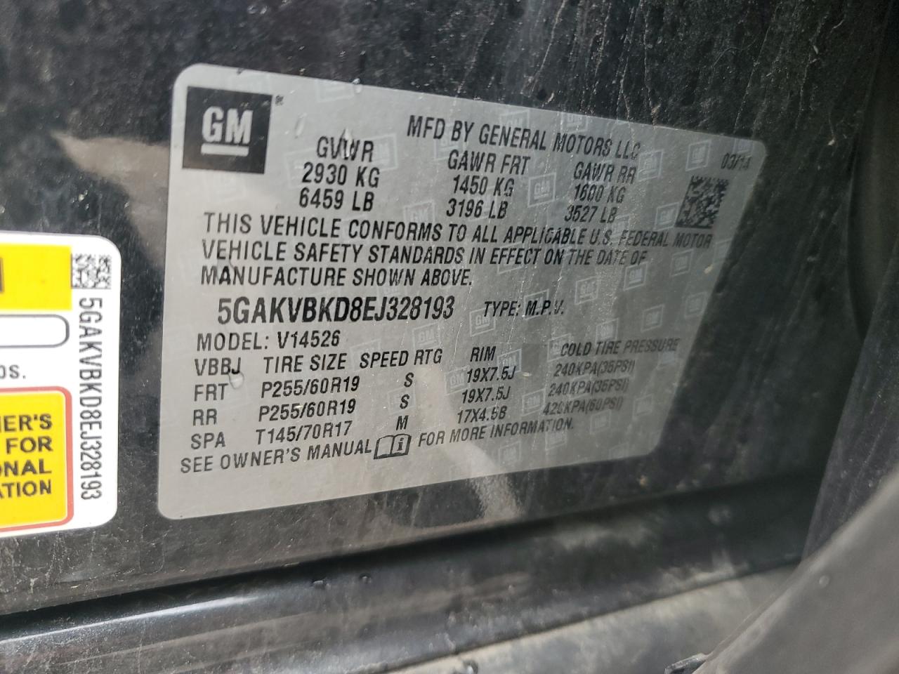 5GAKVBKD8EJ328193 2014 Buick Enclave