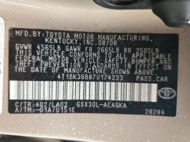 2007 Toyota Avalon Xl VIN: 4T1BK36B87U174233 Lot: 54851904