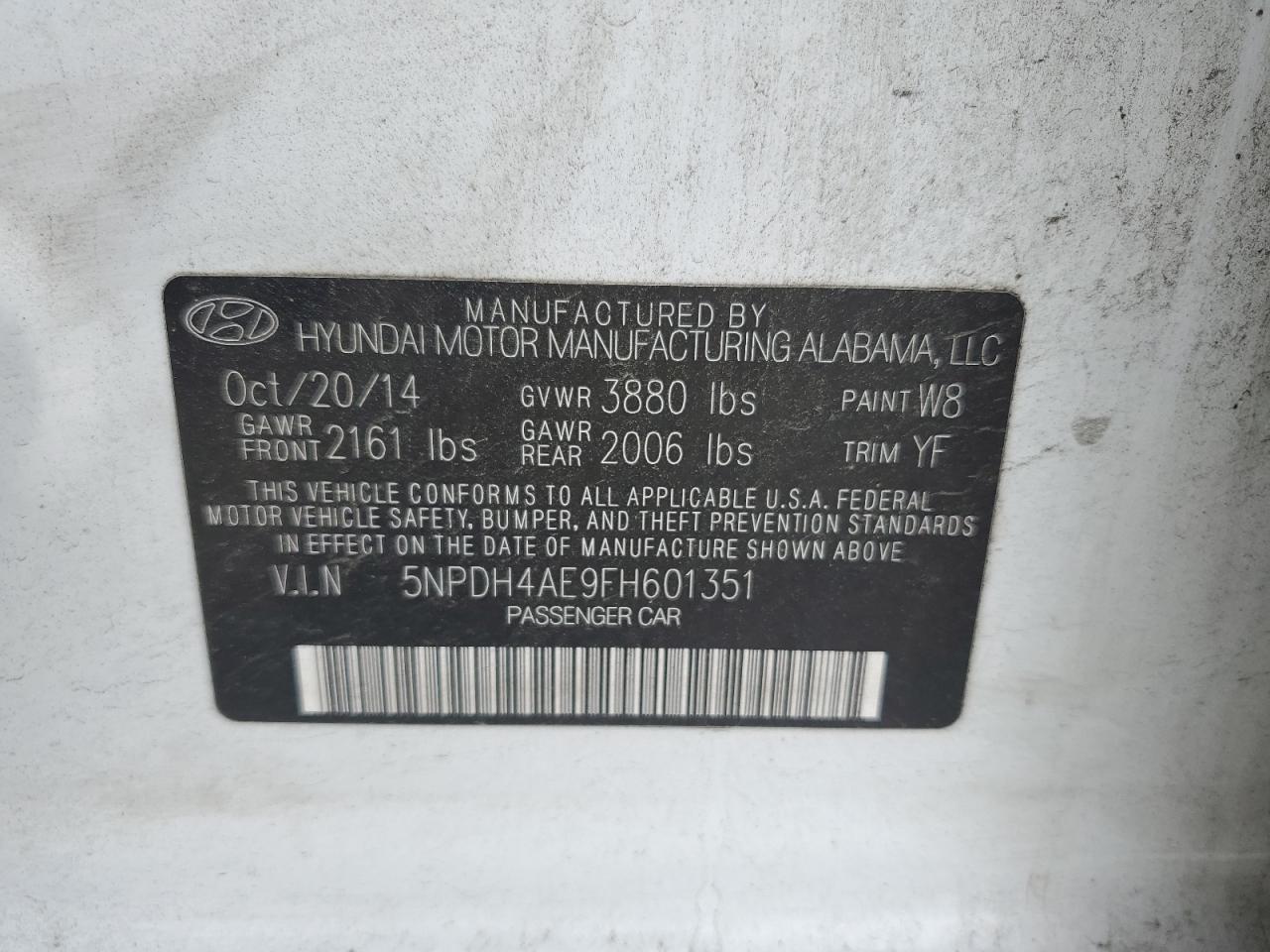 5NPDH4AE9FH601351 2015 Hyundai Elantra Se