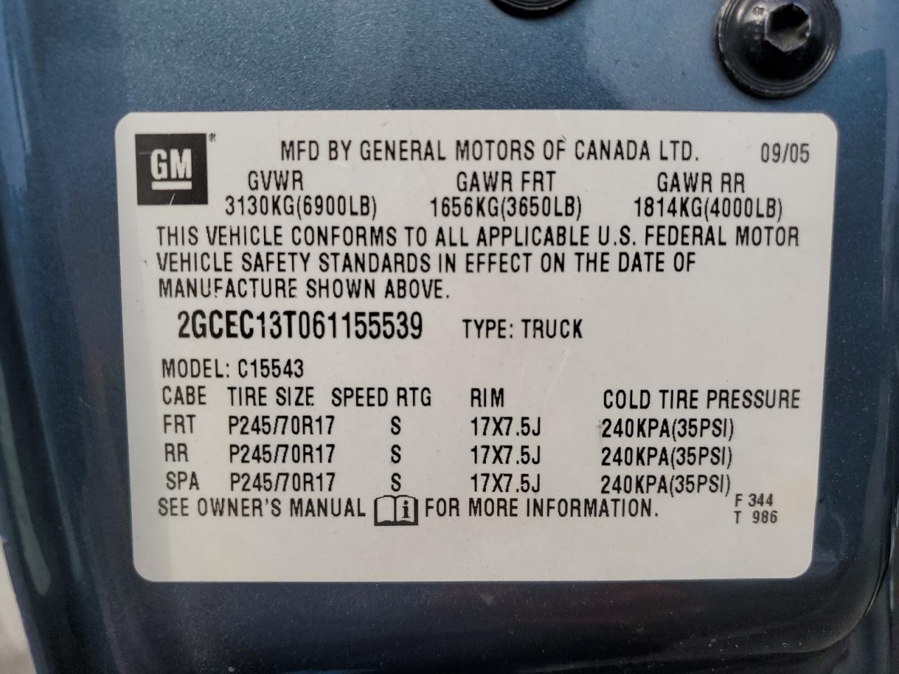 2GCEC13T061155539 2006 Chevrolet Silverado C1500