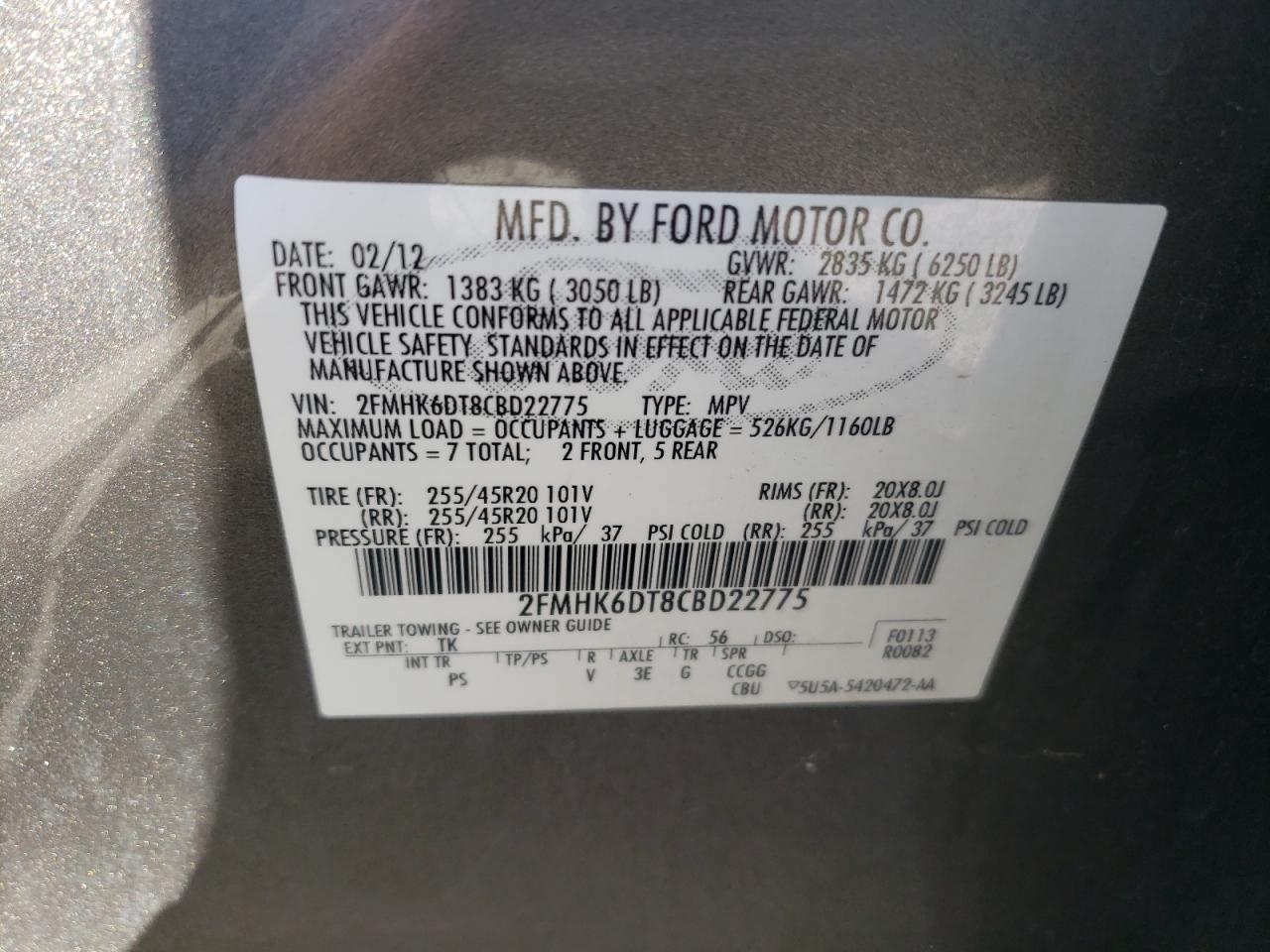 2FMHK6DT8CBD22775 2012 Ford Flex Limited