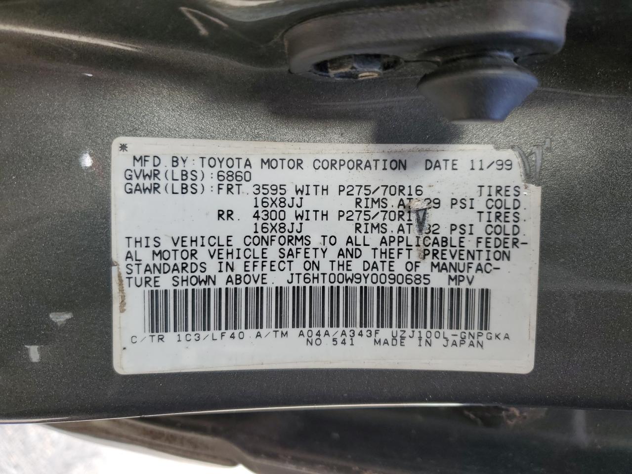 JT6HT00W9Y0090685 2000 Lexus Lx 470