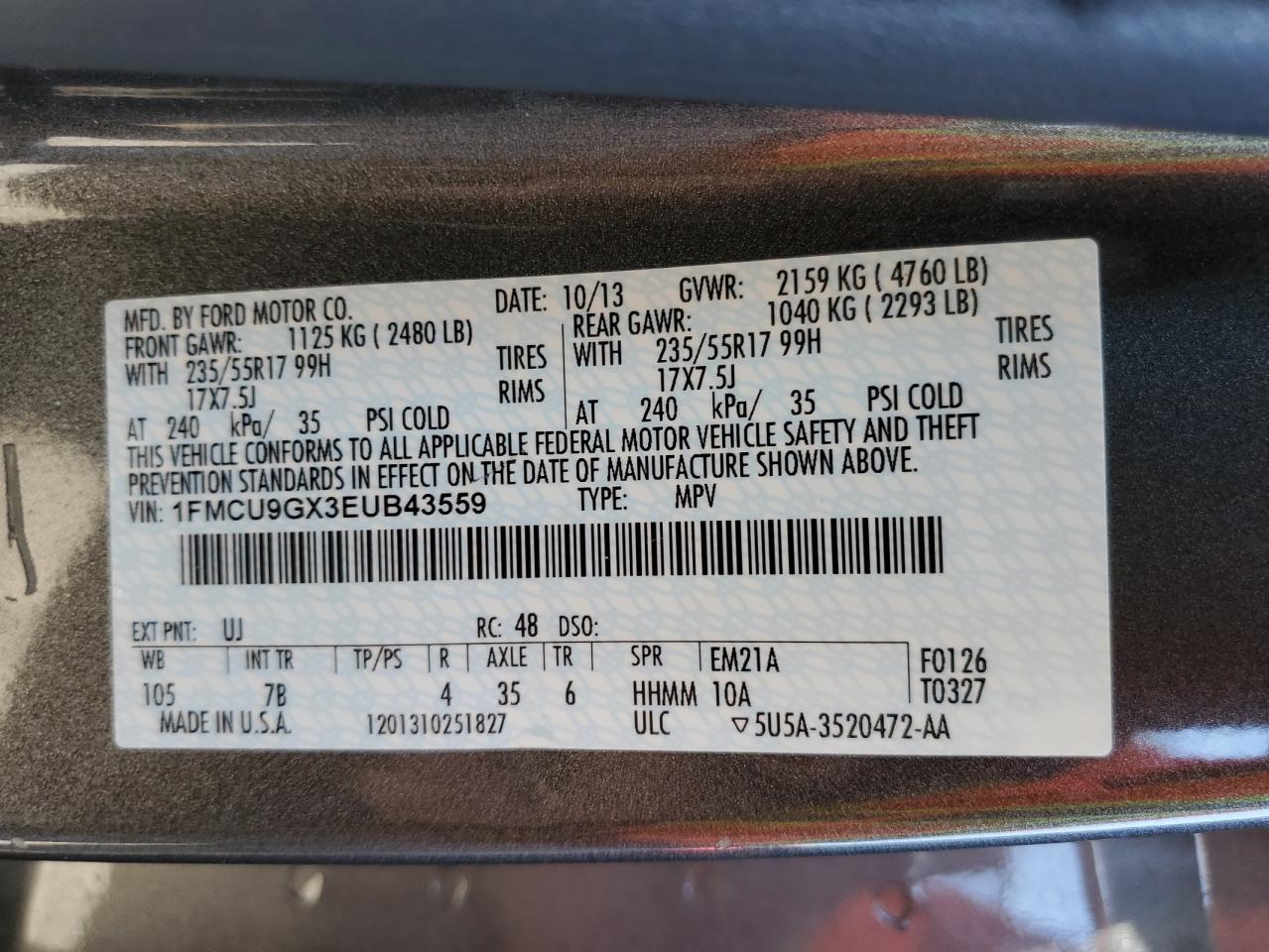 1FMCU9GX3EUB43559 2014 Ford Escape Se