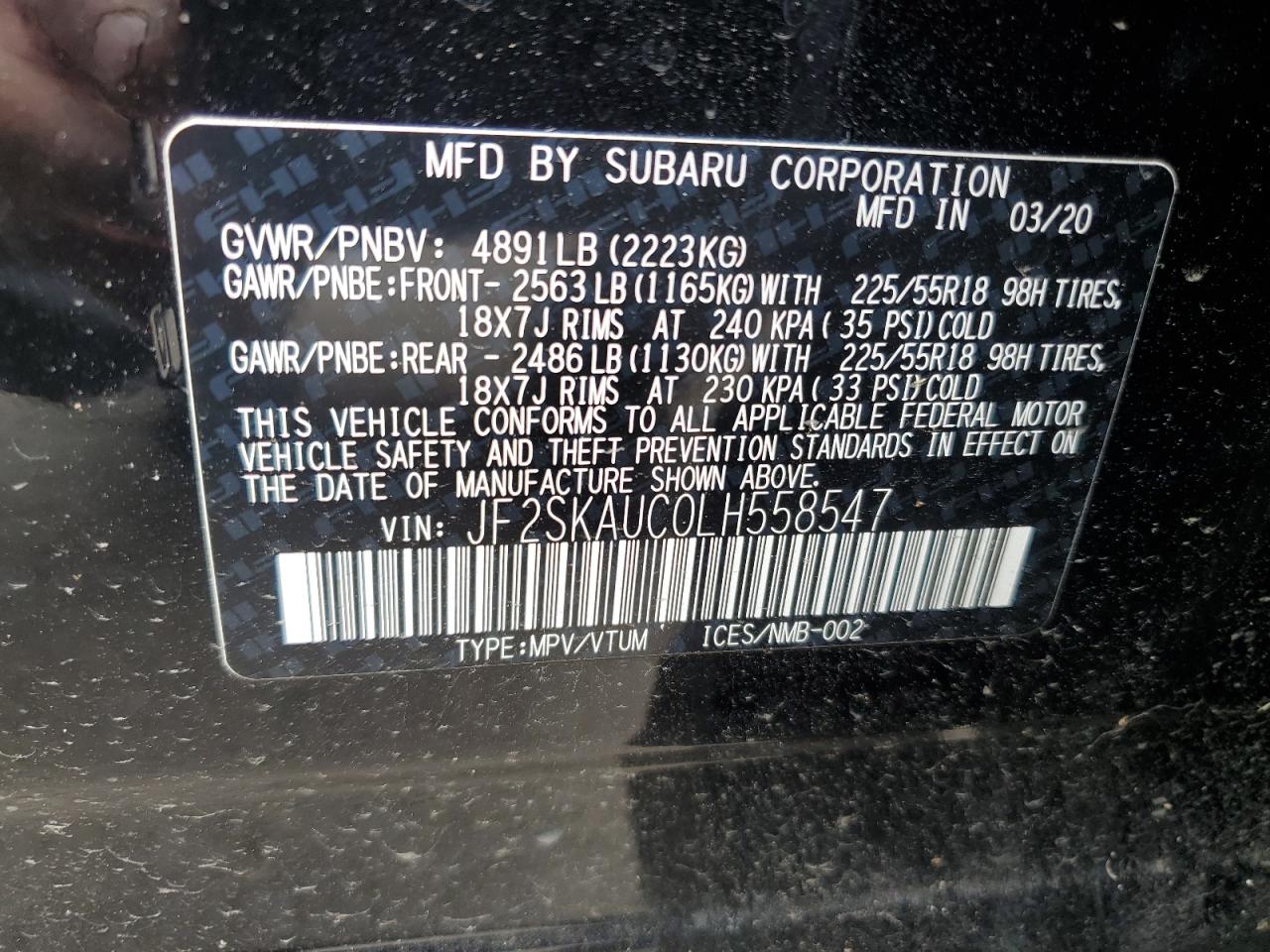 JF2SKAUC0LH558547 2020 Subaru Forester Limited