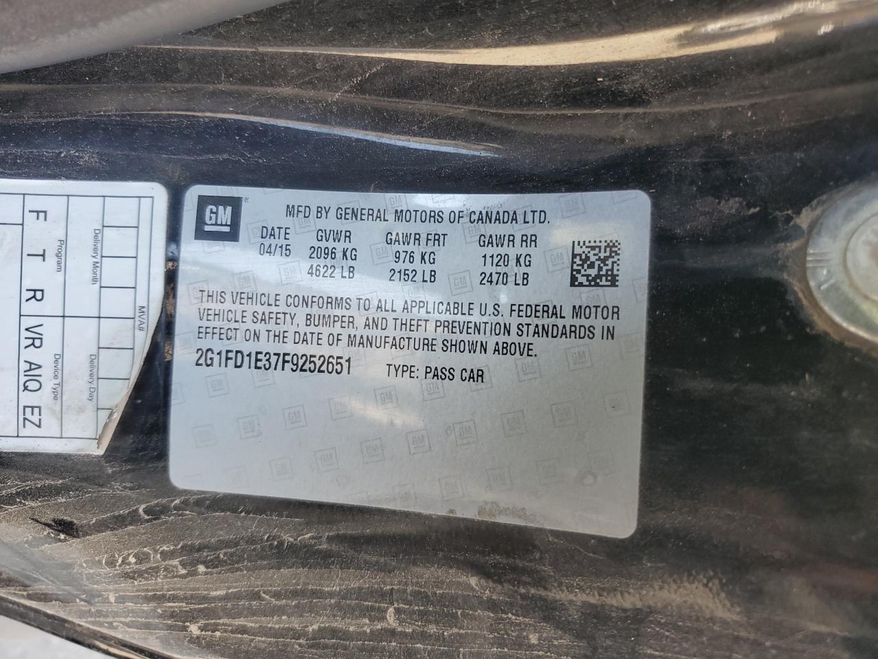 2G1FD1E37F9252651 2015 Chevrolet Camaro Lt