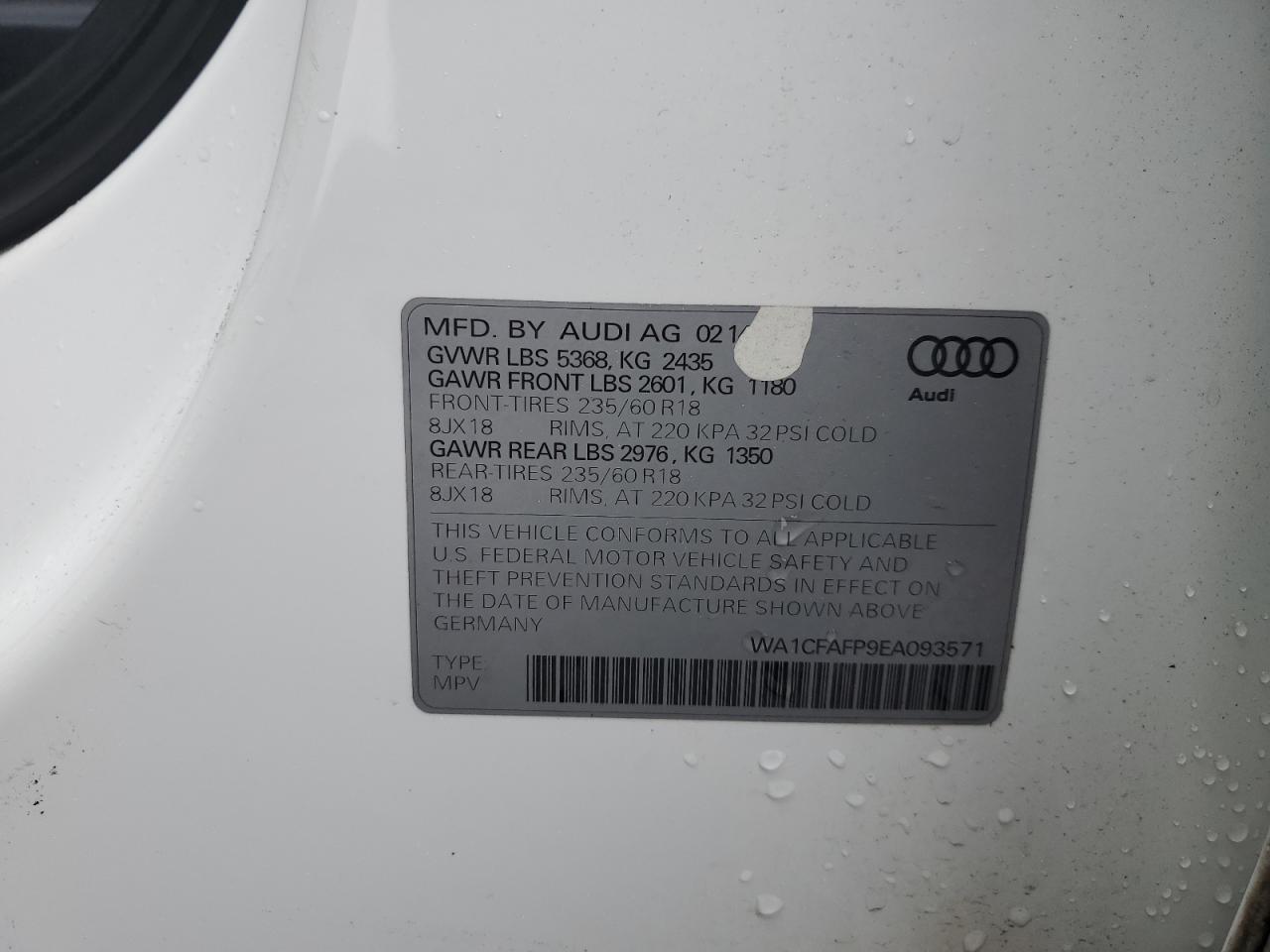 WA1CFAFP9EA093571 2014 Audi Q5 Premium