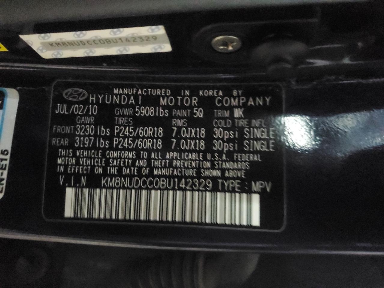 KM8NUDCC0BU142329 2011 Hyundai Veracruz Gls