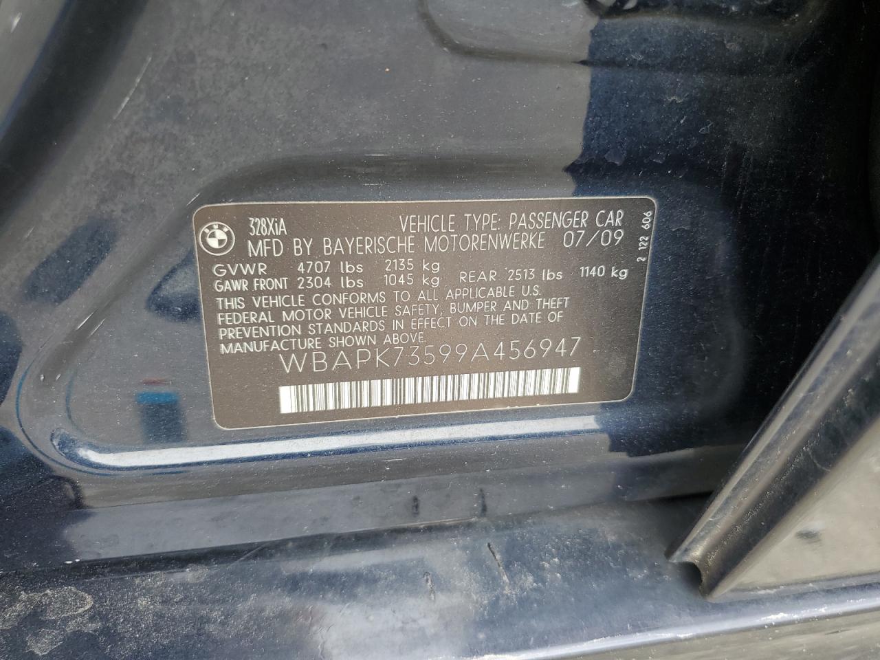 WBAPK73599A456947 2009 BMW 328 Xi