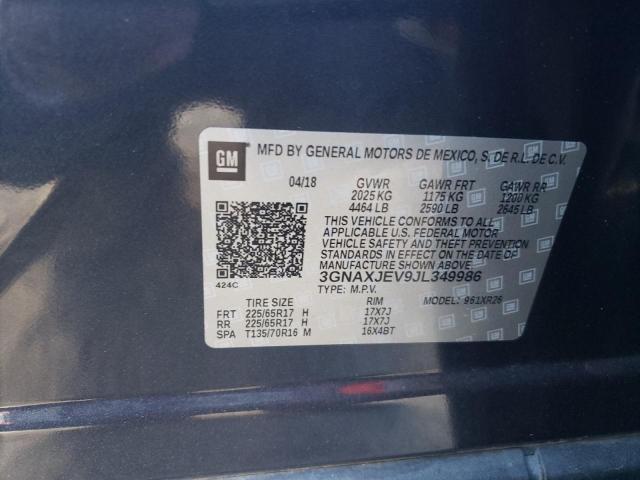 2018 Chevrolet Equinox Lt VIN: 3GNAXJEV9JL349986 Lot: 54694074