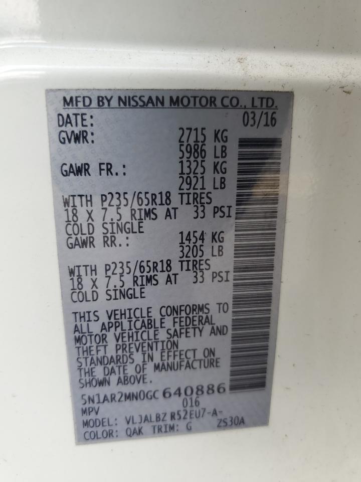 5N1AR2MN0GC640886 2016 Nissan Pathfinder S