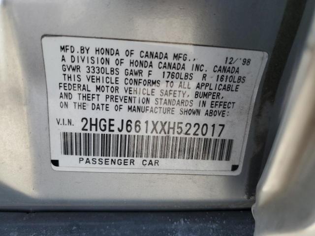 1999 Honda Civic Base VIN: 2HGEJ661XXH522017 Lot: 56021954