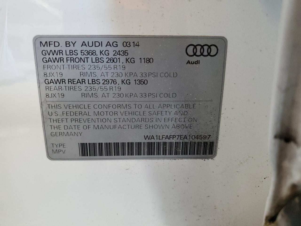 WA1LFAFP7EA104597 2014 Audi Q5 Premium Plus