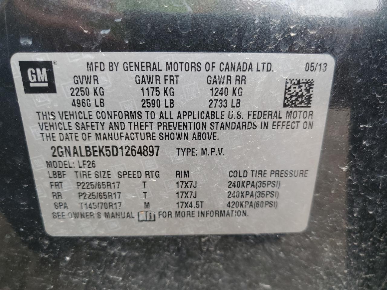 2GNALBEK5D1264897 2013 Chevrolet Equinox Ls