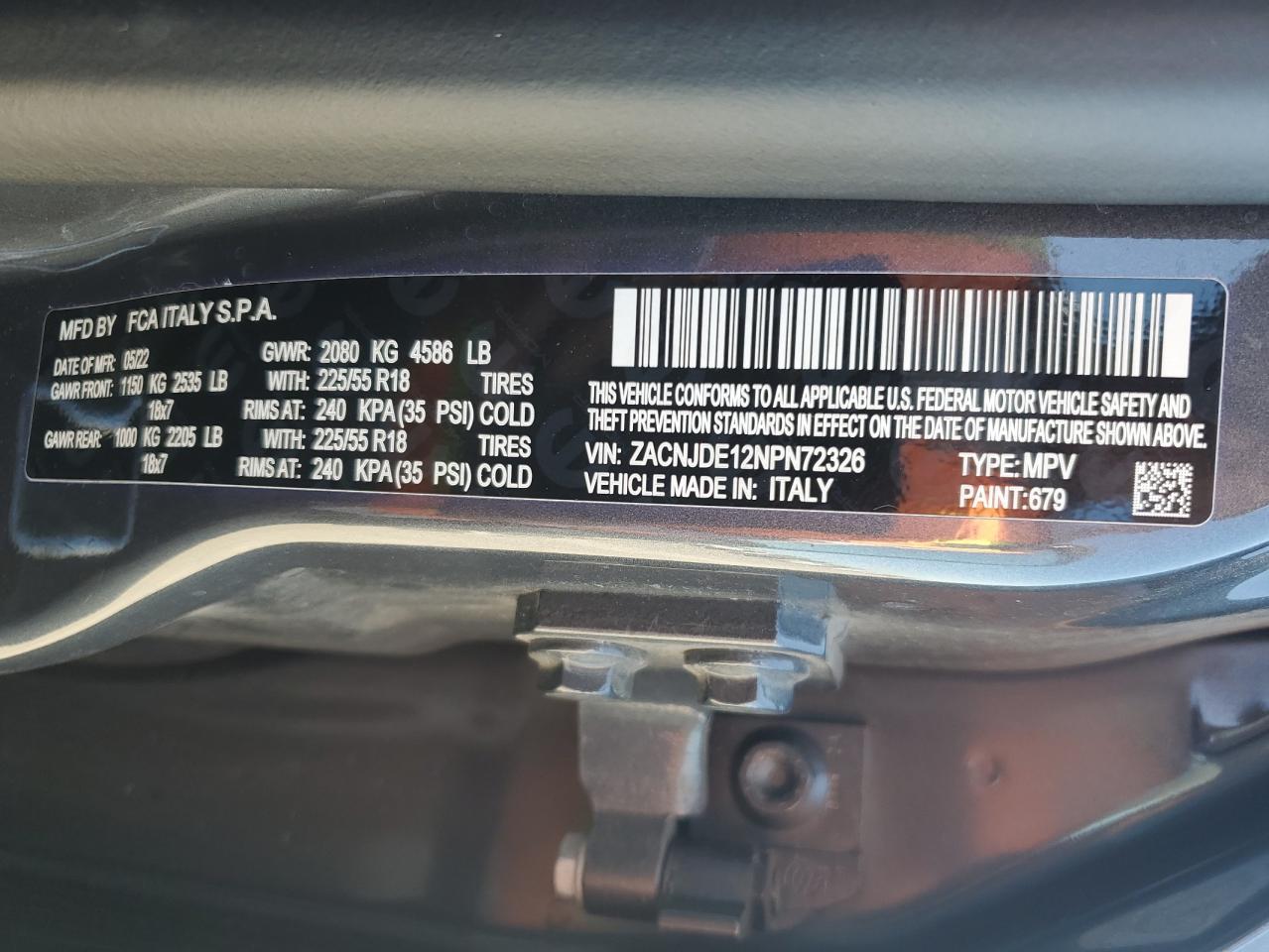 ZACNJDE12NPN72326 2022 Jeep Renegade Altitude