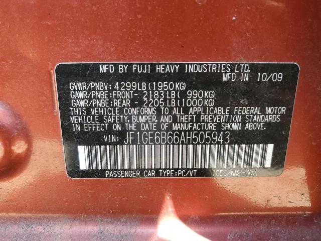 2010 Subaru Impreza 2.5I Premium VIN: JF1GE6B66AH505943 Lot: 55674944