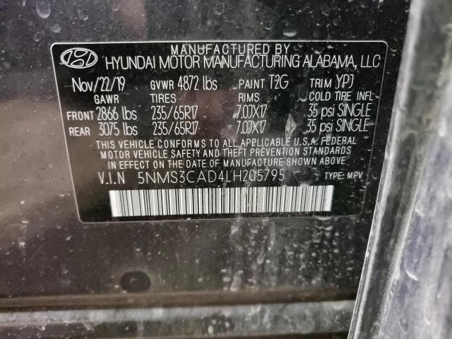 2020 Hyundai Santa Fe Sel VIN: 5NMS3CAD4LH205795 Lot: 57119714