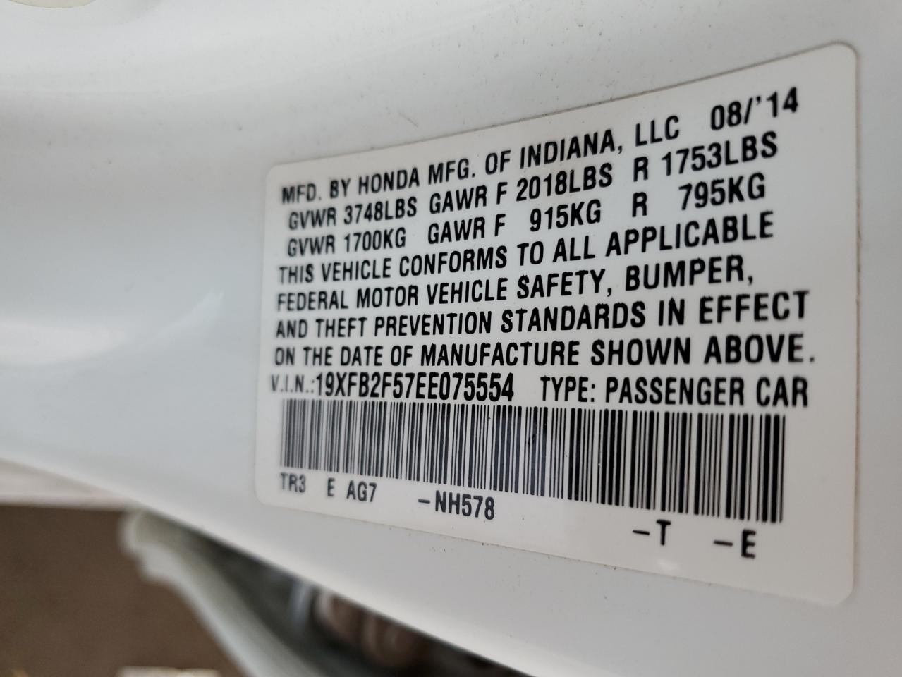 19XFB2F57EE075554 2014 Honda Civic Lx